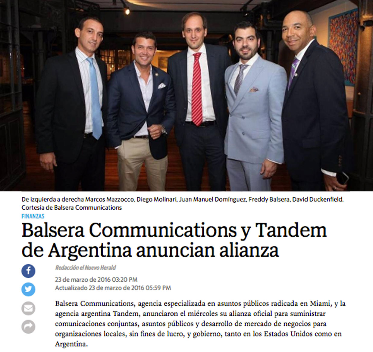 Balsera Communications in Tamden of Argentina announce partnership agreement.